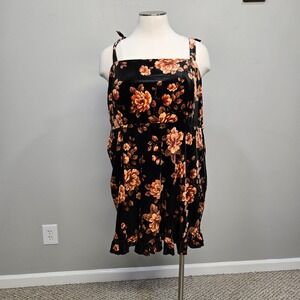 Torrid Sun Dress Plus Size 4X Mini Black Velvet Floral Whimsigoth Ruffle Pockets
